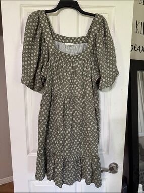 Maurices Olive Green Midi Dress with Puff Sleeves